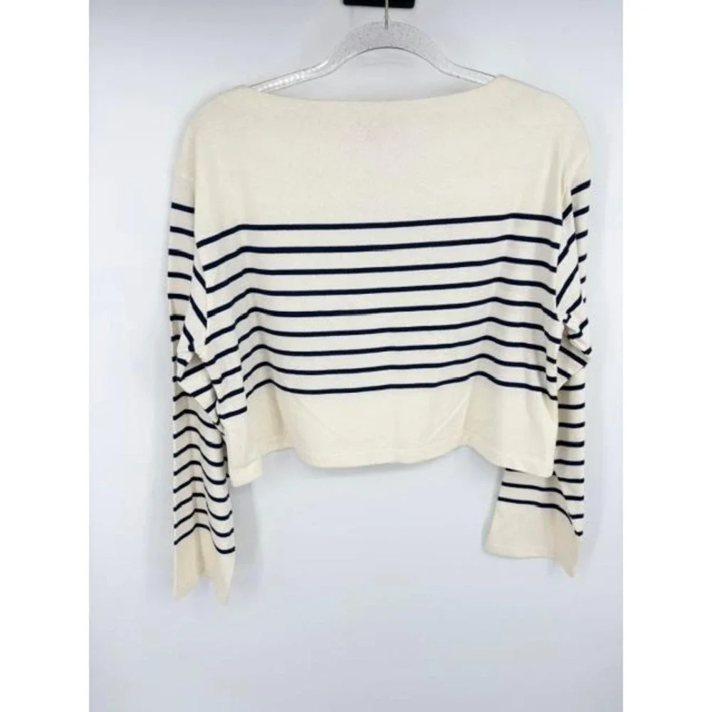 J Crew Cropped Boatneck T-Shirt With Buttons Mariner Cotton Nautical Size Medium